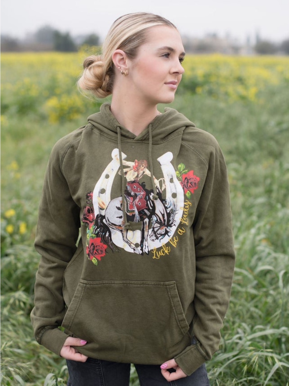Luck Be A Lady Olive Green Hoodie